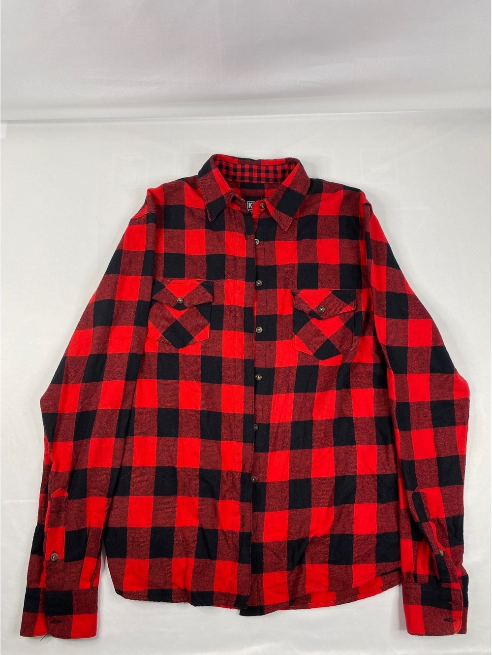 KEY Red Black Buffalo Plaid Flannel Shirt Size SR